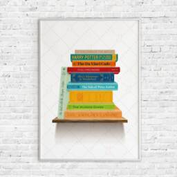 Personalised Bookshelf Print/Poster - Add Your Favourite Books Retro Literature Art Wall Illustration - thumbnail 3