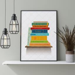 Personalised Bookshelf Print/Poster - Add Your Favourite Books Retro Literature Art Wall Illustration - thumbnail 2