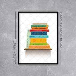 Personalised Bookshelf Print/Poster - Add Your Favourite Books Retro Literature Art Wall Illustration - thumbnail 1
