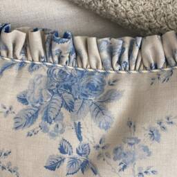 Peony & Sage Designer Fabric Cushion Cover in Mia Porcelain Blues On Stone With Ticking Piping & Frill 43cm - thumbnail 3
