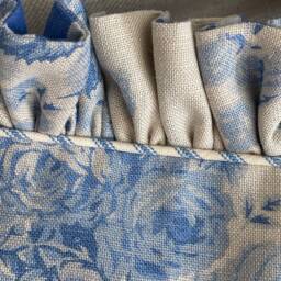 Peony & Sage Designer Fabric Cushion Cover in Mia Porcelain Blues On Stone With Ticking Piping & Frill 43cm - thumbnail 2