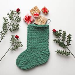 Green Christmas Stocking, Holiday Gift Hand Knitted Decor, Chunky Soft Stocking - thumbnail 1