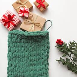 Green Christmas Stocking, Holiday Gift Hand Knitted Decor, Chunky Soft Stocking - thumbnail 2
