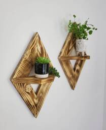 Handmade Geometric Wood Wall Sconces, Small Display Shelves - Set Of 2 - thumbnail 1