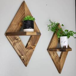 Handmade Geometric Wood Wall Sconces, Small Display Shelves - Set Of 2 - thumbnail 3