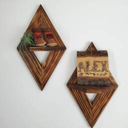 Handmade Geometric Wood Wall Sconces, Small Display Shelves - Set Of 2 - thumbnail 2