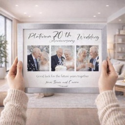 70Th Platinum Wedding Anniversary Personalised Photo Frame, Custom 3 Montage Gift For Couples, 70 Year Married Keepsake, 6 Frame Choices - thumbnail 1