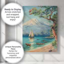 Mount Fuji Coastal Pine Tree Scenic Japanese Landscape Canvas Wall Art Print Decor Picture Ready To Hang - thumbnail 3