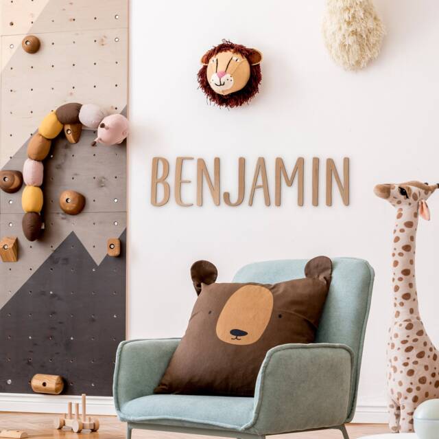 Childrens Wall Art Name Sign All Capitals Custom Decor Nursery Playroom Plaque - Pan Font - image 1