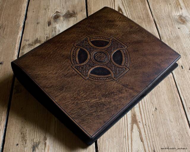 A5 Dark Brown Leather 2 Ring Binder, Celtic Cross, Celebrant Christian Ringbinder, Planner, Free Personalisation - image 1