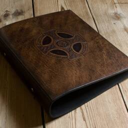 A5 Dark Brown Leather 2 Ring Binder, Celtic Cross, Celebrant Christian Ringbinder, Planner, Free Personalisation - thumbnail 2