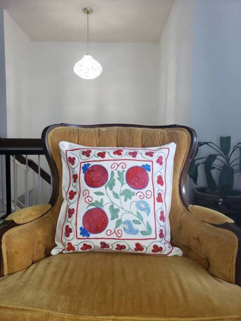 Suzani Pillow Case, Cushion Cover, Embroidered Crocheted Pillow, Handmade - image 1