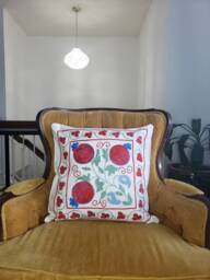 Suzani Pillow Case, Cushion Cover, Embroidered Crocheted Pillow, Handmade - thumbnail 1