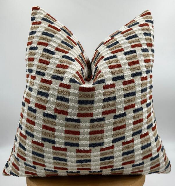Linen Blend Tufted Pillow Cover, Beige Blue Red, Textured Woven Design, - 20x20 - image 1