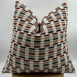 Linen Blend Tufted Pillow Cover, Beige Blue Red, Textured Woven Design, - 20x20 - thumbnail 4