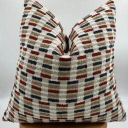 Linen Blend Tufted Pillow Cover, Beige Blue Red, Textured Woven Design, - 20x20 - thumbnail 3