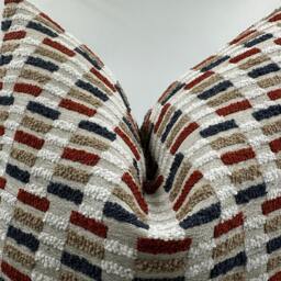 Linen Blend Tufted Pillow Cover, Beige Blue Red, Textured Woven Design, - 20x20 - thumbnail 2