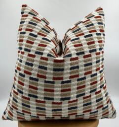 Linen Blend Tufted Pillow Cover, Beige Blue Red, Textured Woven Design, - 20x20 - thumbnail 1