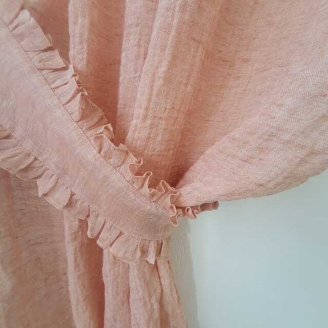 Semi Sheer Pink Linen Curtain Panel, Gauze Window Curtains, Drapes, Long Curtain, Boho Romantic Panels - image 1