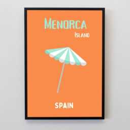 Menorca Spain Travel Poster, Balearic Island Wall Art, Beach Umbrella Print, Decor, Coastal Poster - thumbnail 2