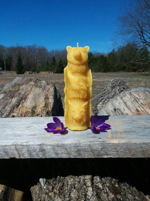 Handmade Beeswax Totem Candle Bear, Wolf & Lynx - Cabin Decor - image 1