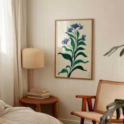 Blue Green Botanical Poster - Minimal Floral Illustration Vertical Plant Wall Art - thumbnail 2