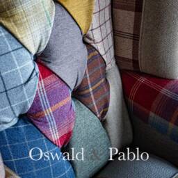 British Handmade Multi Coloured Wool Patchwork High Back Wing Chair - Leather Details - thumbnail 2