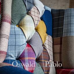 British Handmade Multi Coloured Wool Patchwork High Back Wing Chair - Leather Details - thumbnail 4