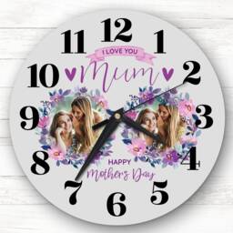 Mum Mother's Day Gift Grey Flower Photos Personalised Clock - thumbnail 1