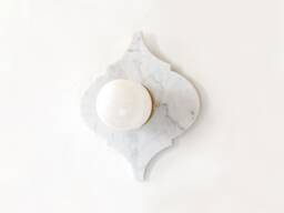 White Cararra Marble & Opal Glass Shade Eclectic Sconce Light Bathroom Wall Fixture Entry - thumbnail 1