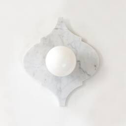 White Cararra Marble & Opal Glass Shade Eclectic Sconce Light Bathroom Wall Fixture Entry - thumbnail 2