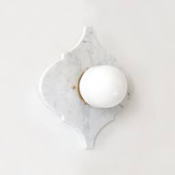 White Cararra Marble & Opal Glass Shade Eclectic Sconce Light Bathroom Wall Fixture Entry - thumbnail 3