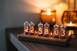 In-14 Nixie Clock in Slim Wooden Enclosure With A Clear Plastic Bottom Cover