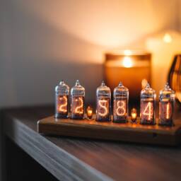 In-14 Nixie Clock in Slim Wooden Enclosure With A Clear Plastic Bottom Cover - thumbnail 2