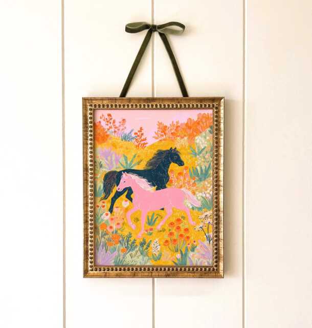 Whimsical Horse Nursery Art Print Colourful Folk Horses Wall Childrens Room Illustration - image 1