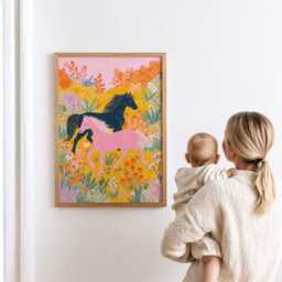 Whimsical Horse Nursery Art Print Colourful Folk Horses Wall Childrens Room Illustration - thumbnail 3