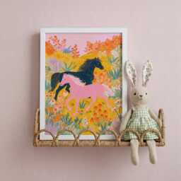 Whimsical Horse Nursery Art Print Colourful Folk Horses Wall Childrens Room Illustration - thumbnail 2