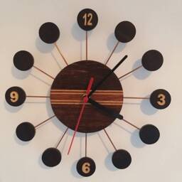 Retro Wooden Wall Clock Scandi 1970S Style, Copper Detail - thumbnail 3