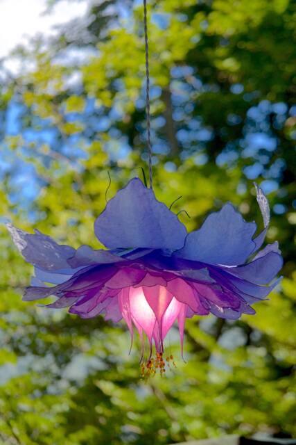 Pendant Lamp Hand-Made & Hand-Painted 56 Petals Pink Purple Flower - image 1