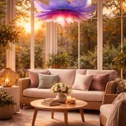 Pendant Lamp Hand-Made & Hand-Painted 56 Petals Pink Purple Flower - thumbnail 2