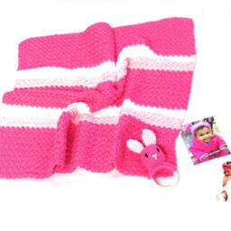 Crochet Baby Blanket, Girl Blanket Set, Rattle, Hot Pink, White, Shower Gift - thumbnail 2