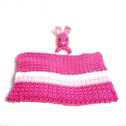 Crochet Baby Blanket, Girl Blanket Set, Rattle, Hot Pink, White, Shower Gift - thumbnail 4