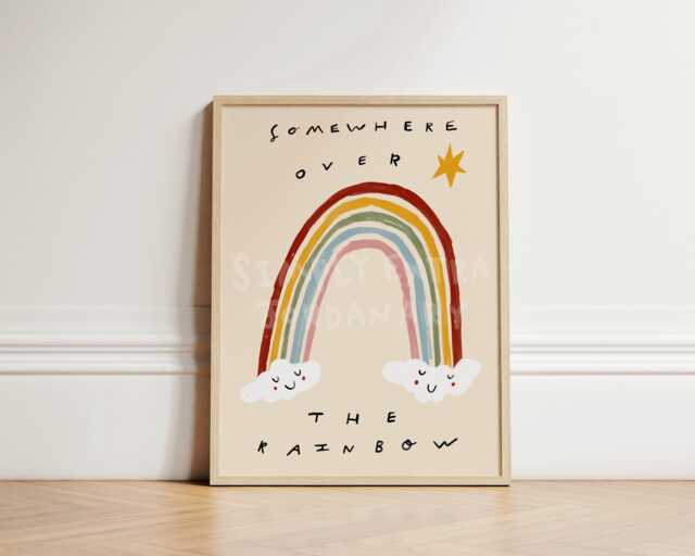 Somewhere Over The Rainbow Nursery Wall Art, Kids Room Decor Print, Cute Baby Gender Neutral Unframed - image 1