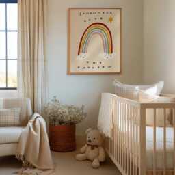 Somewhere Over The Rainbow Nursery Wall Art, Kids Room Decor Print, Cute Baby Gender Neutral Unframed - thumbnail 2
