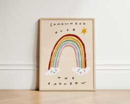 Somewhere Over The Rainbow Nursery Wall Art, Kids Room Decor Print, Cute Baby Gender Neutral Unframed - thumbnail 1
