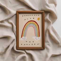 Somewhere Over The Rainbow Nursery Wall Art, Kids Room Decor Print, Cute Baby Gender Neutral Unframed - thumbnail 3