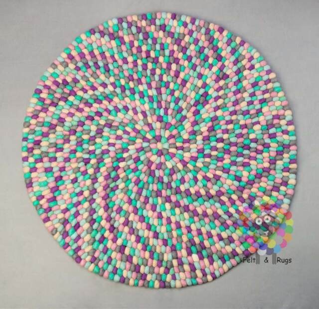 Handmade Wool Felt Ball Rug Colorful Nursery Decor - image 1