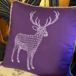 Geometric Stag Cushion [Purple] Black Watch Navy & Green Reverse - thumbnail 2