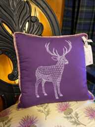 Geometric Stag Cushion [Purple] Black Watch Navy & Green Reverse - thumbnail 1