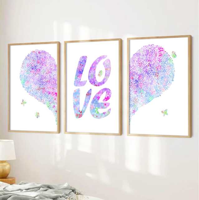 Purple Love Heart Nursery Prints Floral Girls Room Wall Art - Set Of 3 - image 1
